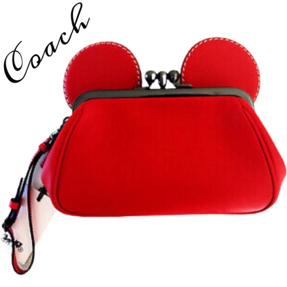 DISNEY X COACH Limited Edition Red Mickey Mouse Kisslock Wristlet leather purse